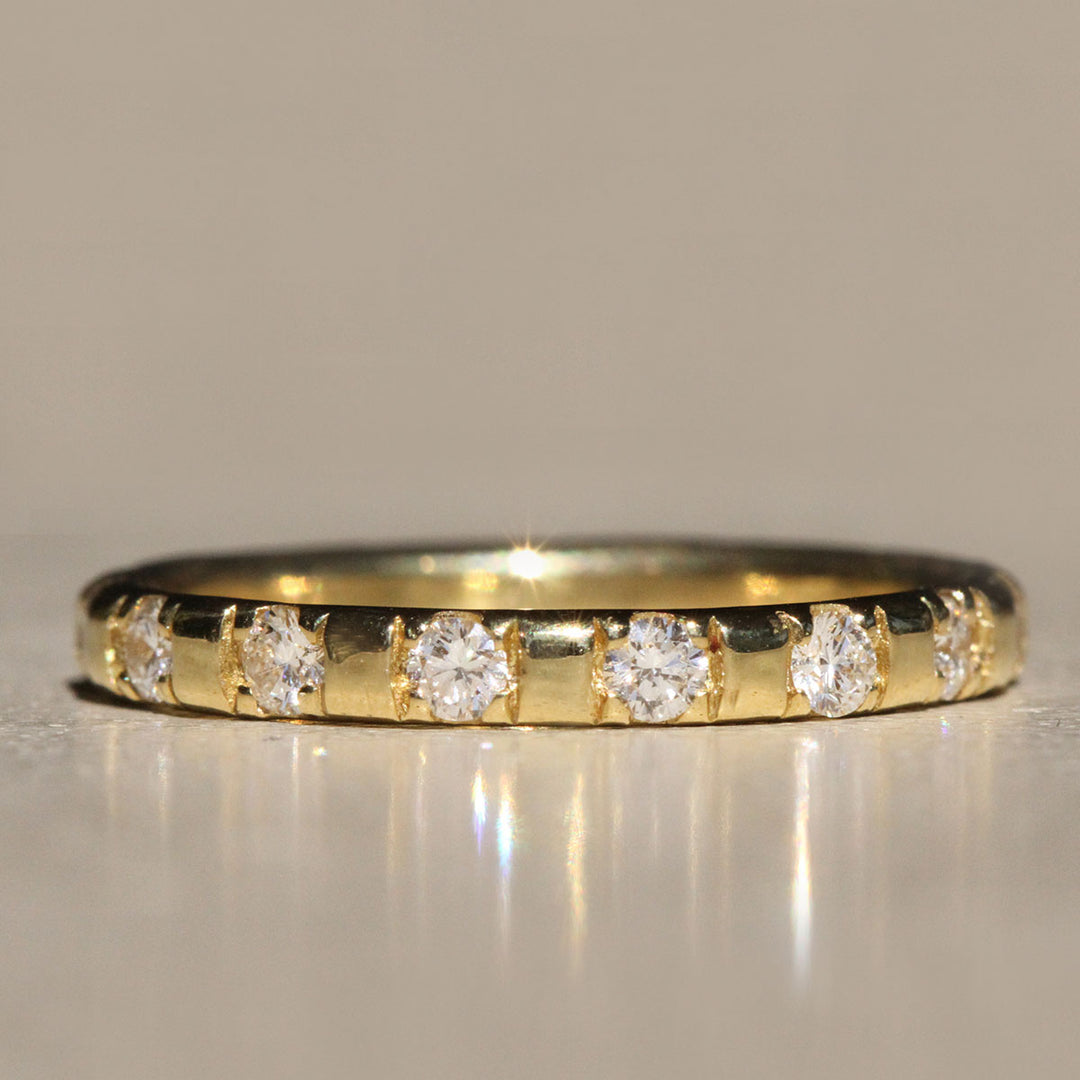 Sophie Hughes Pointille Comfort Eternity diamond band in 18K Yellow Gold, featuring diamonds evenly spaced around the band