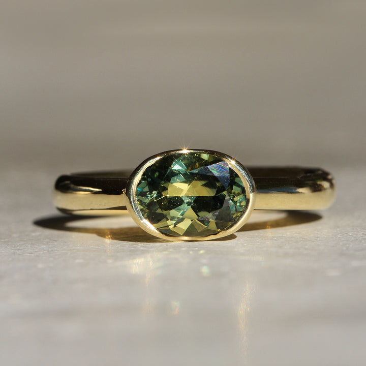 Poppy Bezel - Green Sapphire Lofted Solitaire