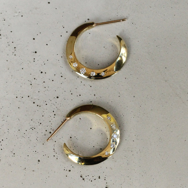 Knife Edge Diamond-Studded Hoops