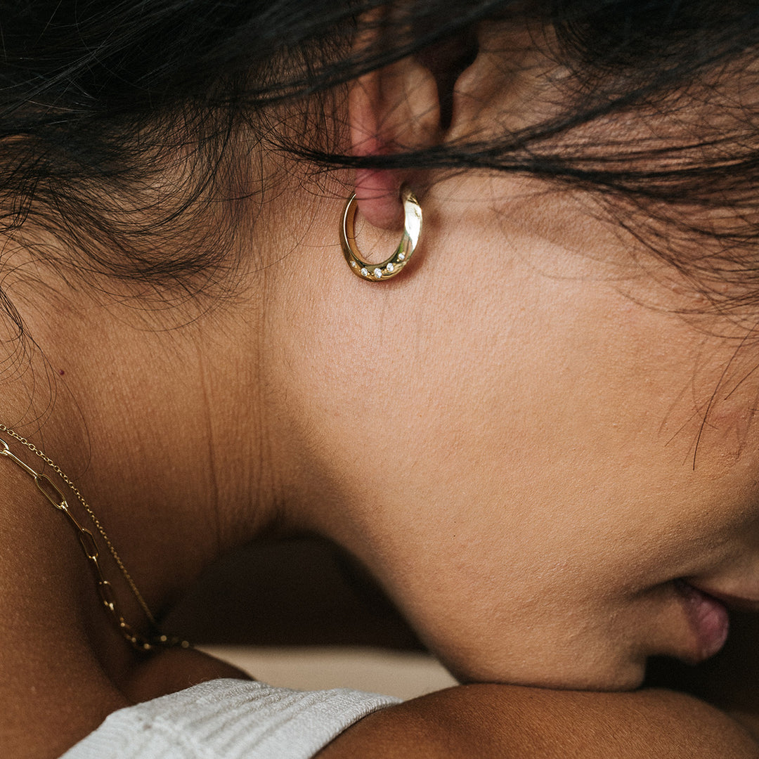 Knife Edge Diamond-Studded Hoops