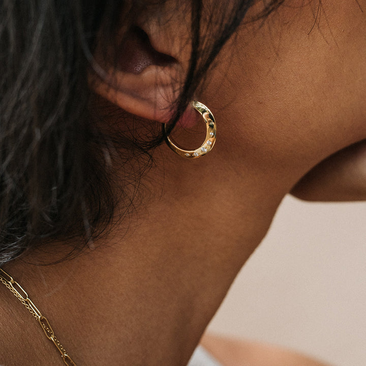 Knife Edge Diamond-Studded Hoops